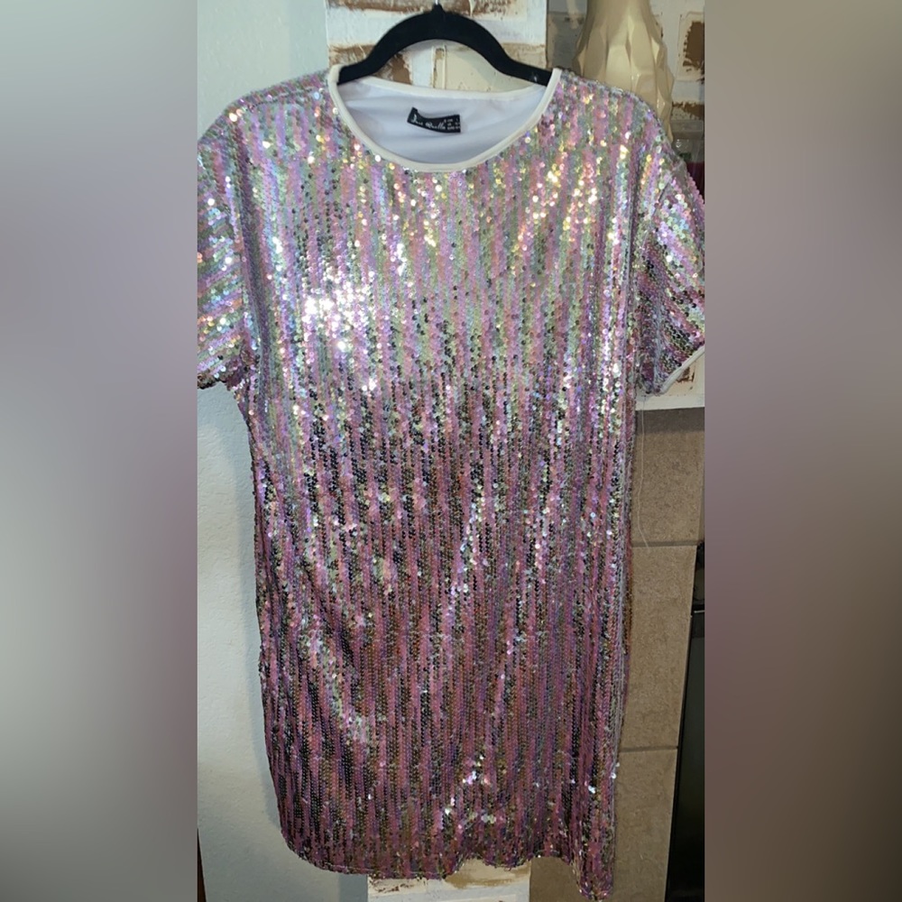 Silver sequin t-shirt dress